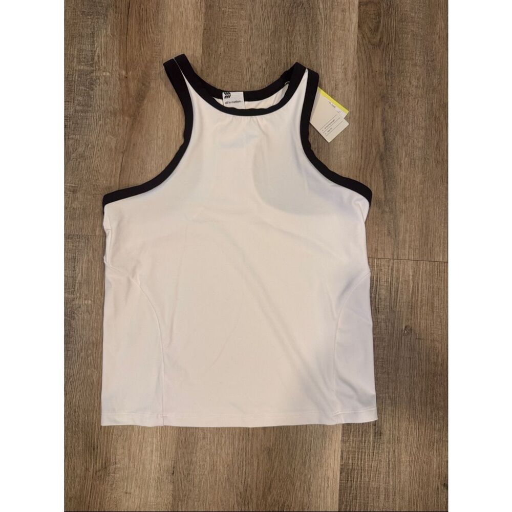 All in Motion White Tank with Black Edge Trim